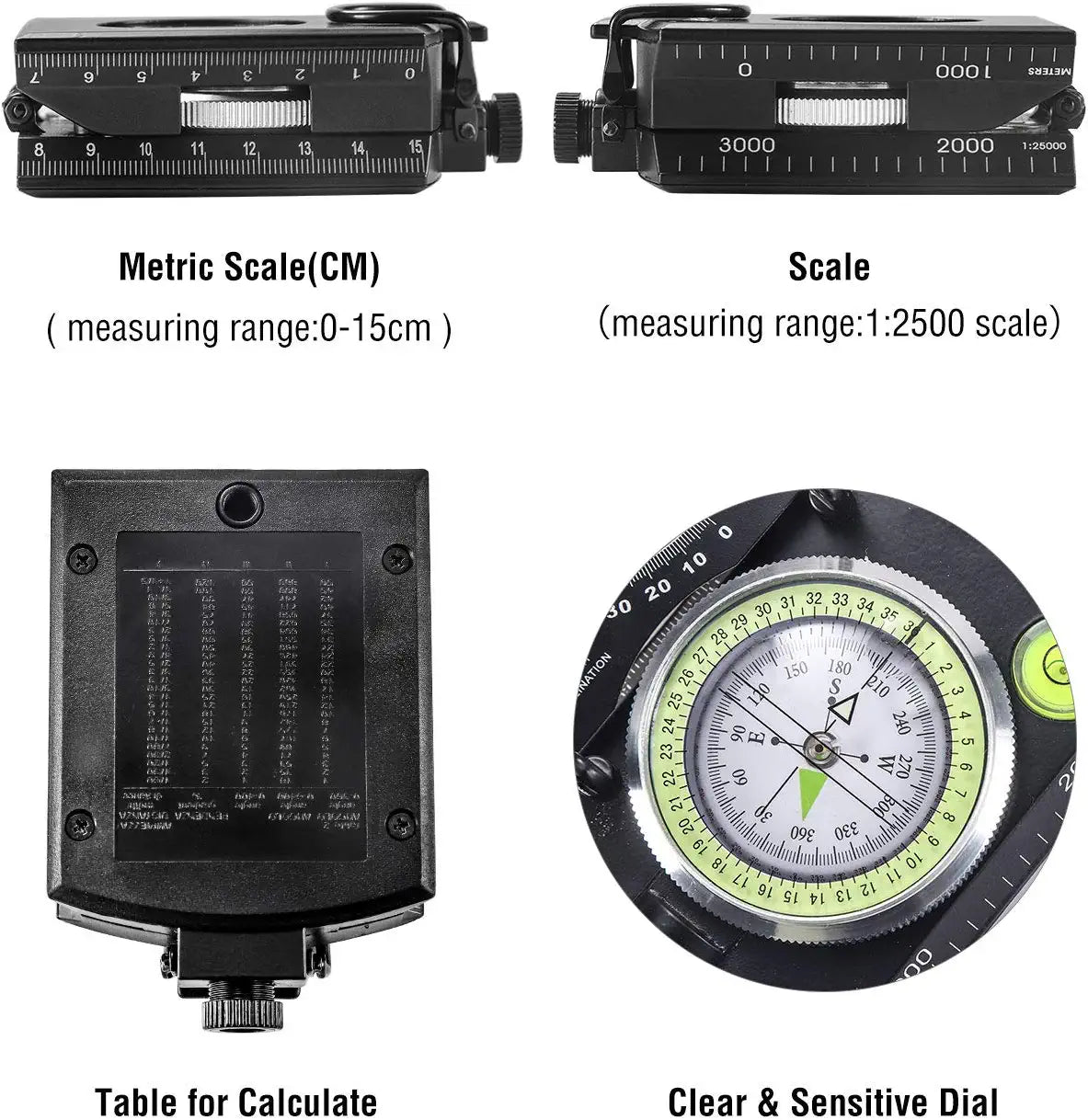 Eyeskey Multifunctional Military Metal Sighting Navigation Compass with Inclinometer